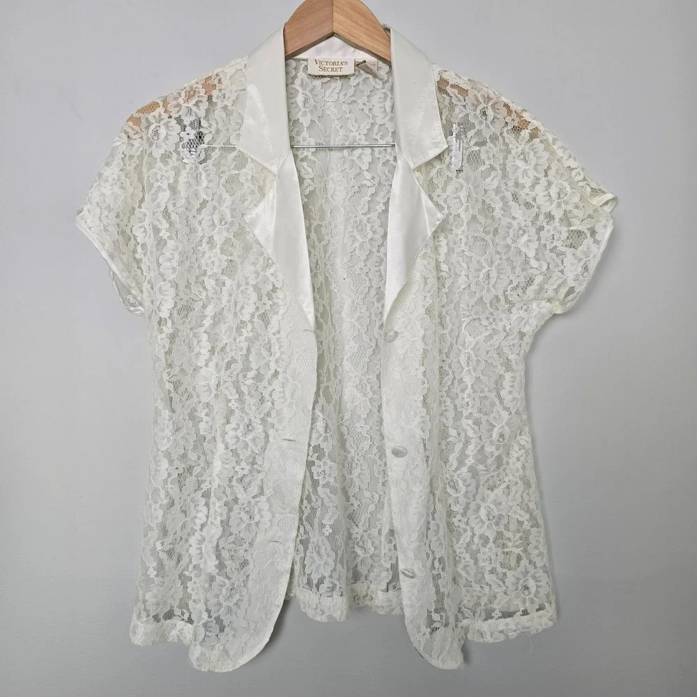 VTG 90s Y2K Victoria's Secret 2 piece set Boudoir Bridal Size M Romantic Lace